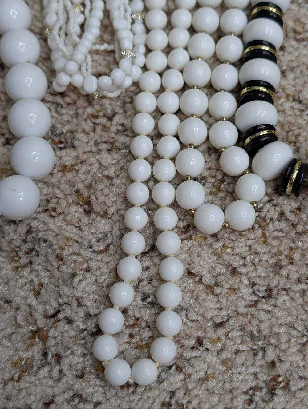 Vintage White Plastic Bead Necklace Lot Set 8 Mid Century Monochrome Modernist